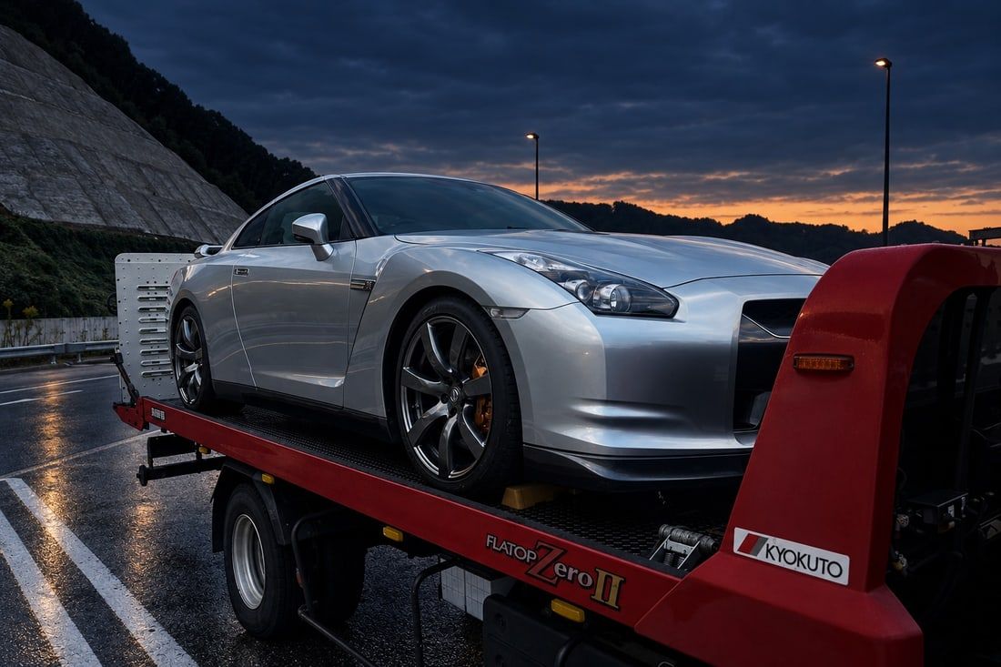 積載車に載せたGT-R(R35)